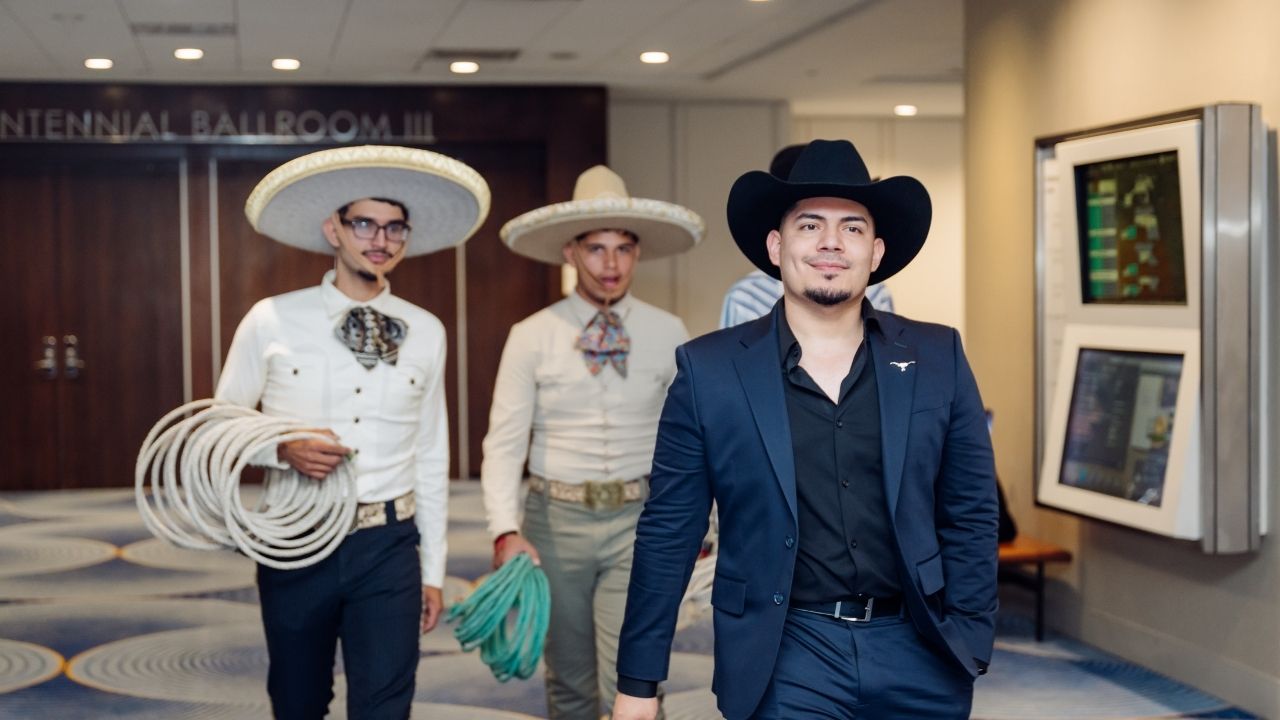 Three men wearing sombreros and cowboy hat