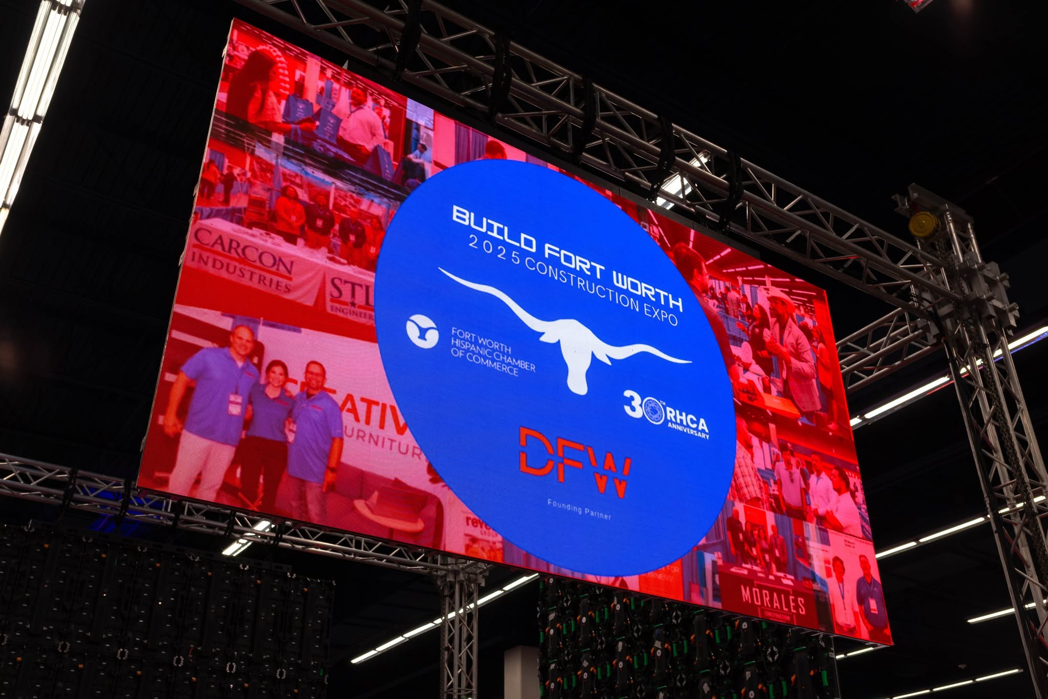 Large LED screen displaying Build Fort Worth Expo