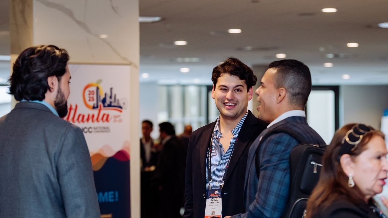 Professionals networking at a conference