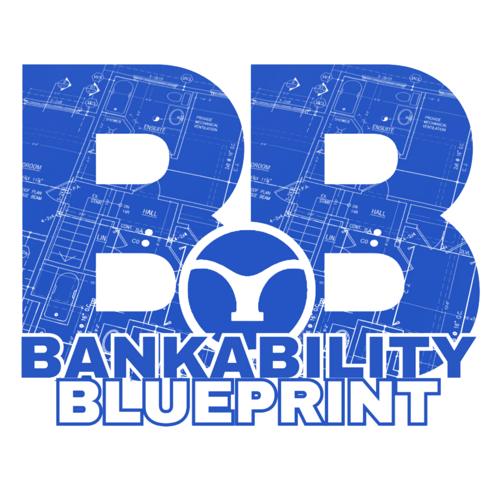 Bankability Blueprint logo with blueprint background